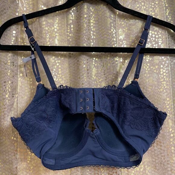 Aerie Navy Blue Real Power Plunge Push Up Sunflower Lace Bra 32D NWT - Picture 2 of 5